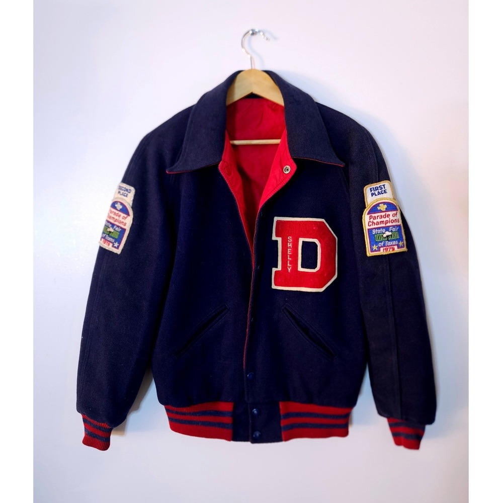Vtg 1970s Duncanville High School‎ Varsity Letterman Jacket Leather Flag Corps M